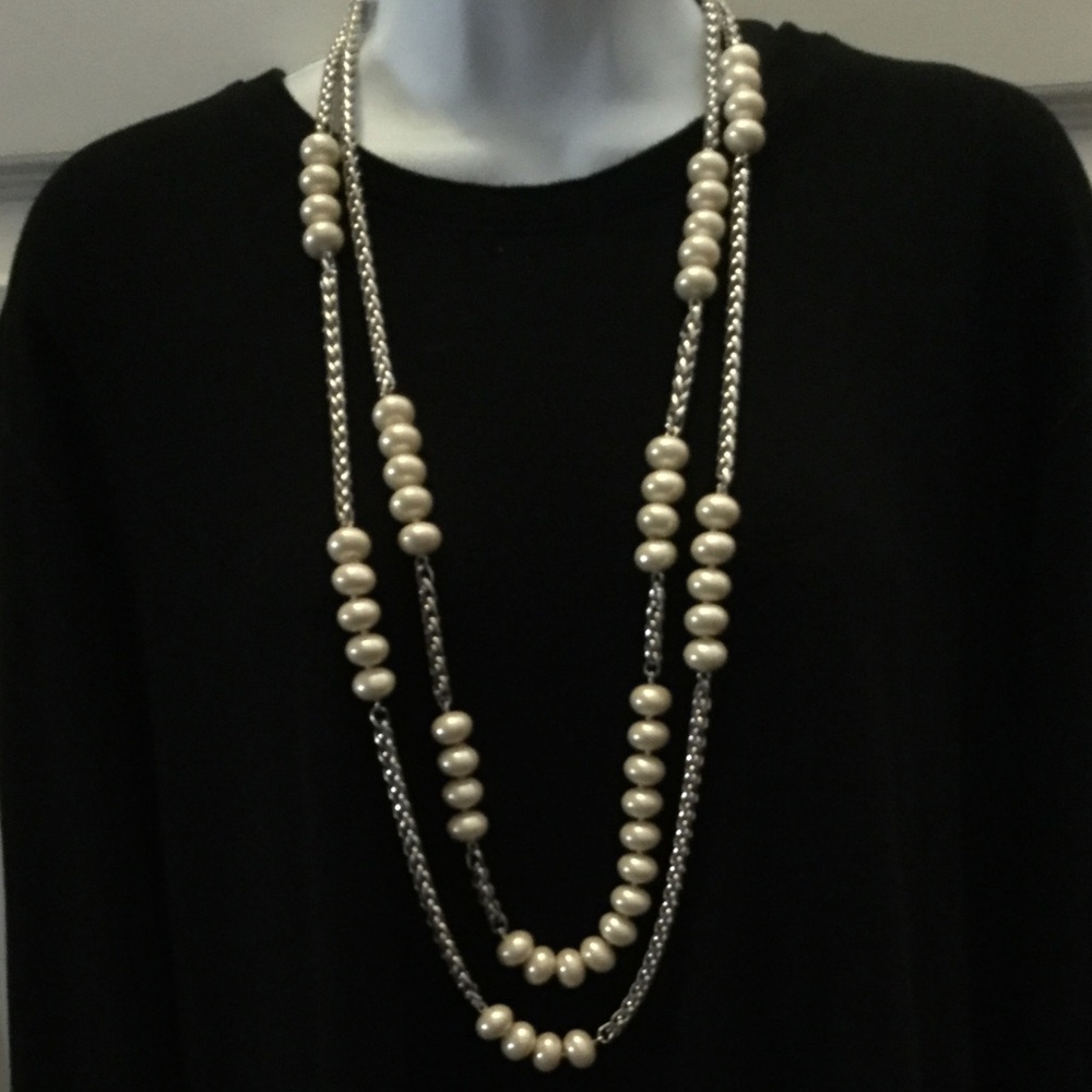 NWT TALBOT'S  Long  two rows necklace oval  pearls